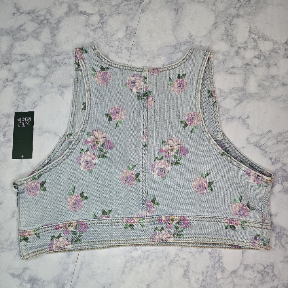 Wild Fable Floral Denim Crop Tank Light Wash Large Blue Pink - Picture 4 of 11